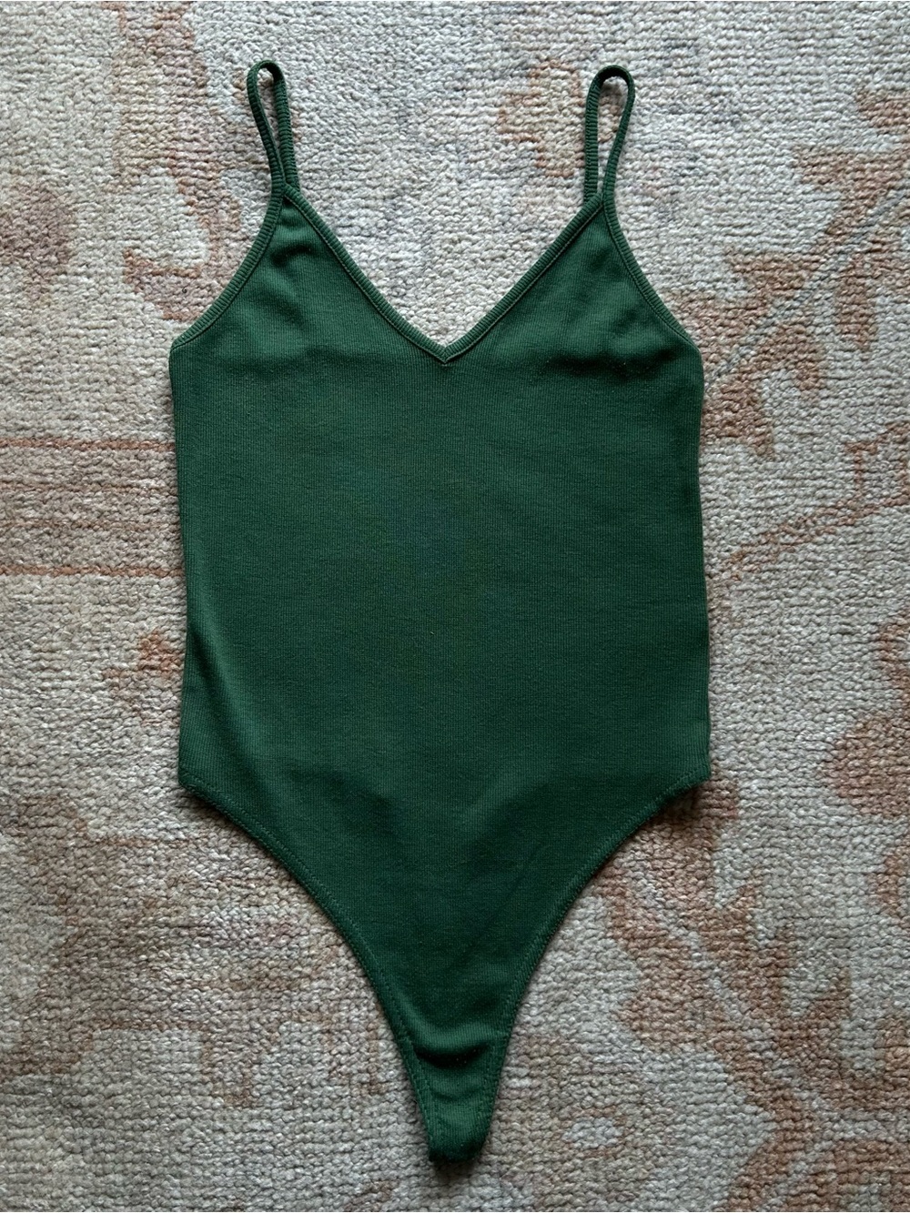 bp Dark Green Ribbed V-Neck Bodysuit Clean Girl Minimalist Bodycon Sumemer
